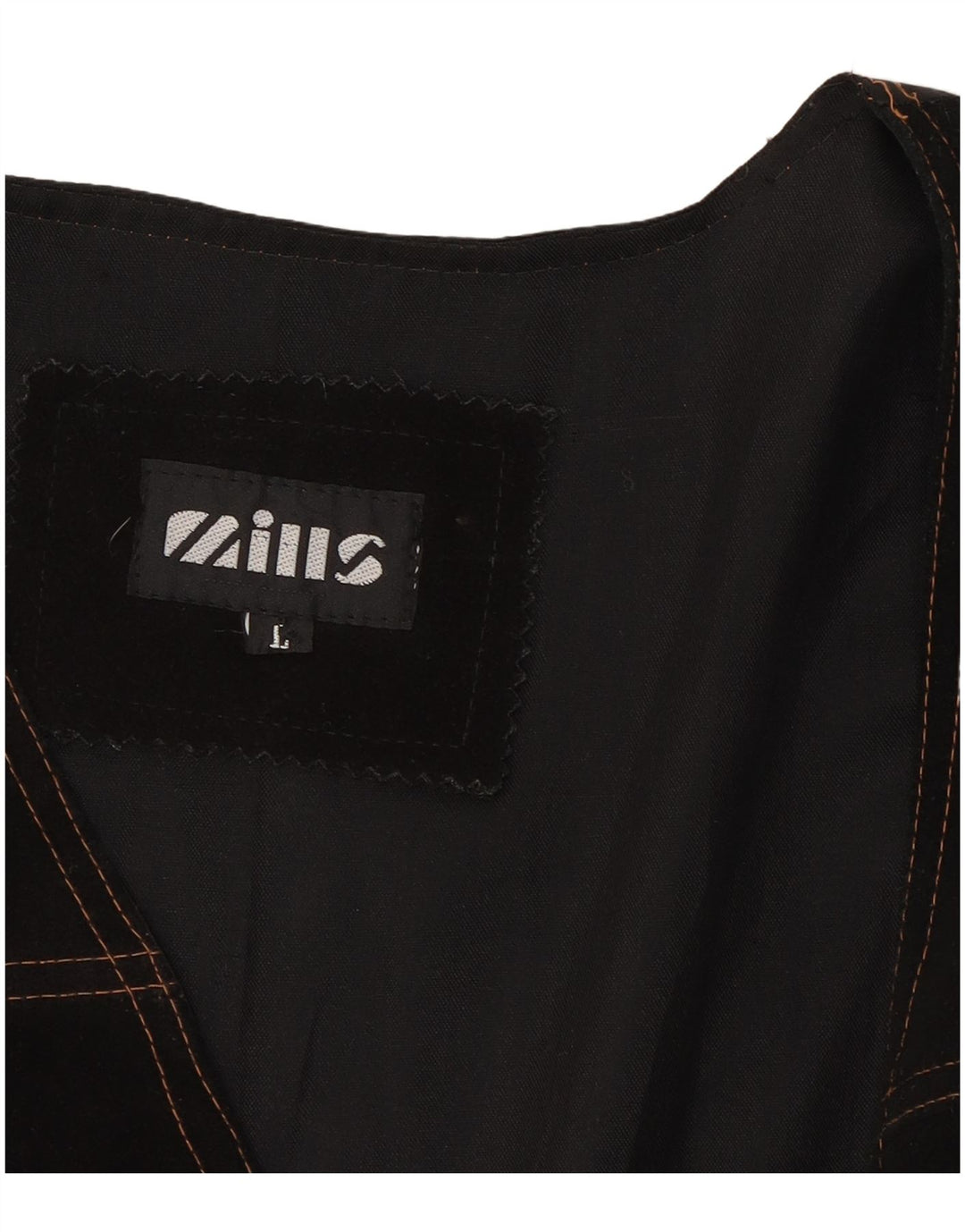 MILLS Mens Leather Waistcoat Large Black Leather