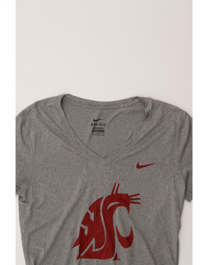 NIKE Womens Dri Fit Graphic T-Shirt Top UK 12 Medium Grey Polyester Vintage Nike and Second-Hand Nike from Messina Hembry 