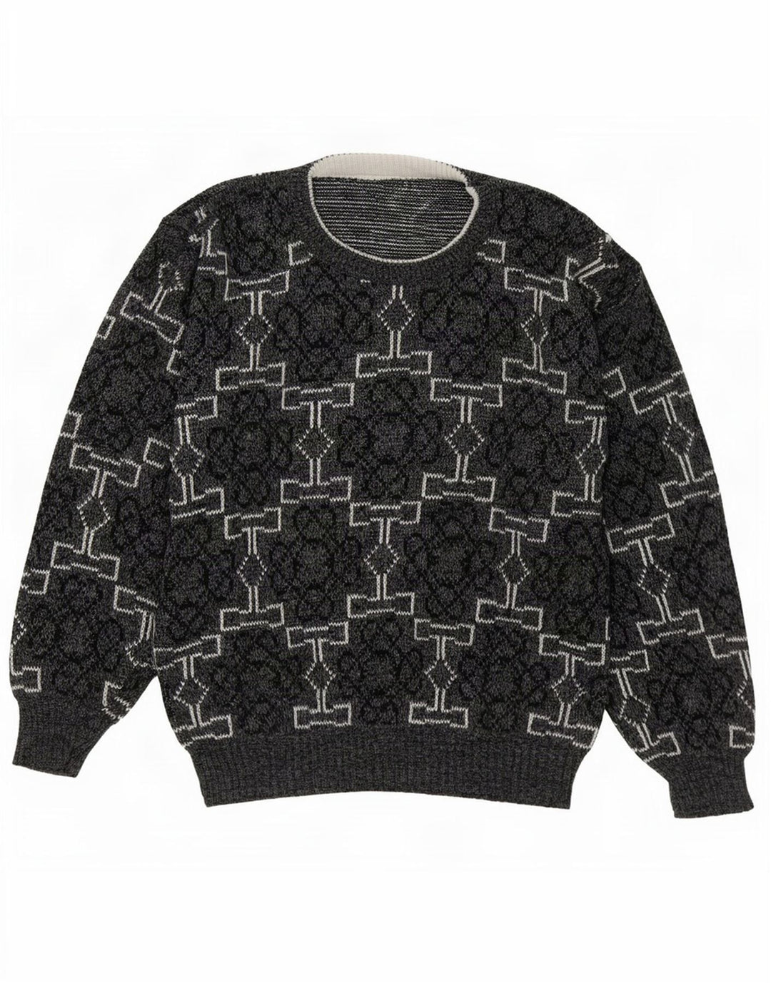 Maglione maglione girocollo da uomo vintage grigio medio geometrico