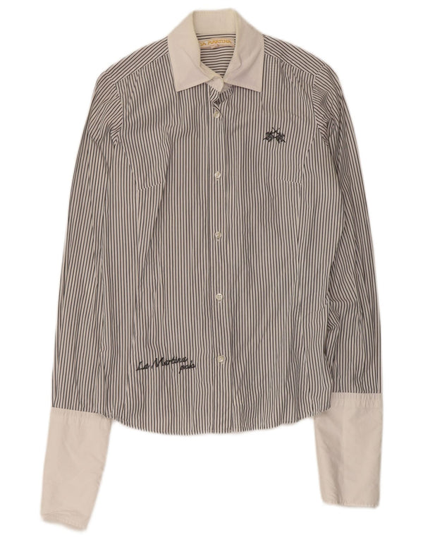 Camicia formale da donna La Martina UK 14 Cotone gessato bianco medio
