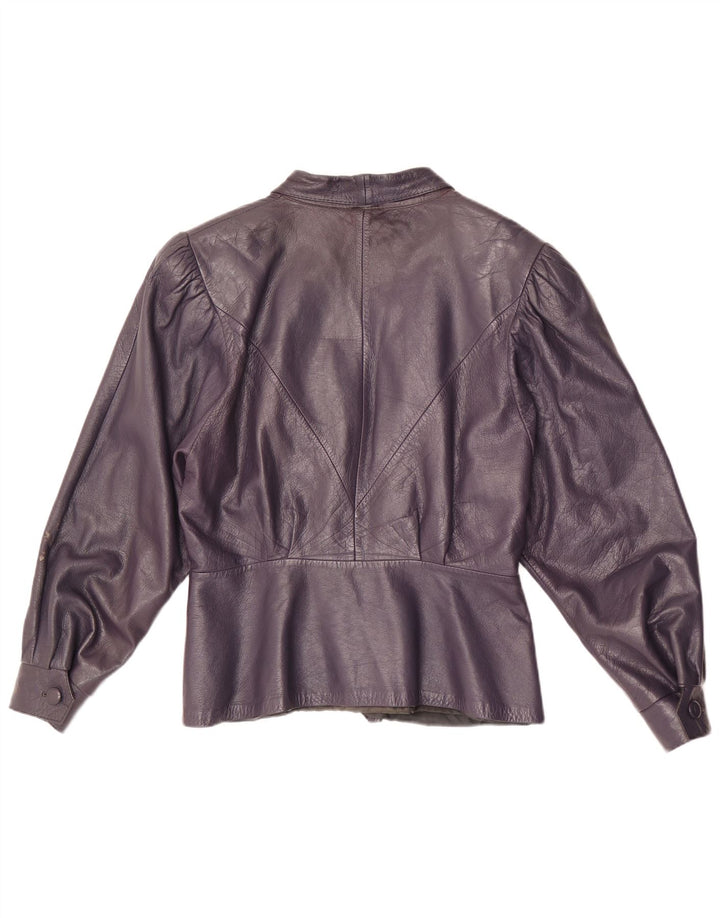 Giacca blazer in pelle vintage da donna a 2 bottoni UK 8 piccola viola