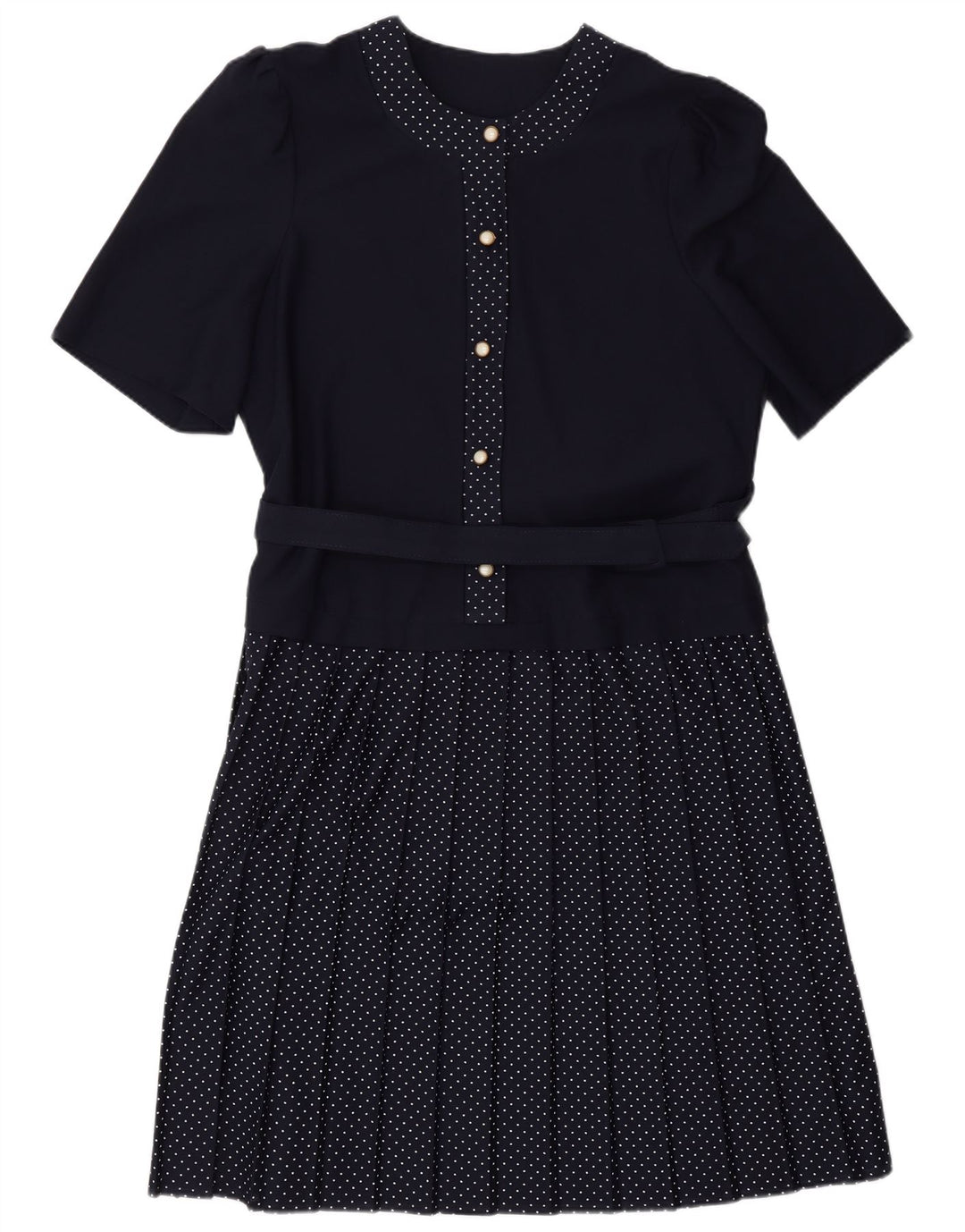 Abito a trapezio da donna VINTAGE UK 16 Grande poliestere maculato blu navy