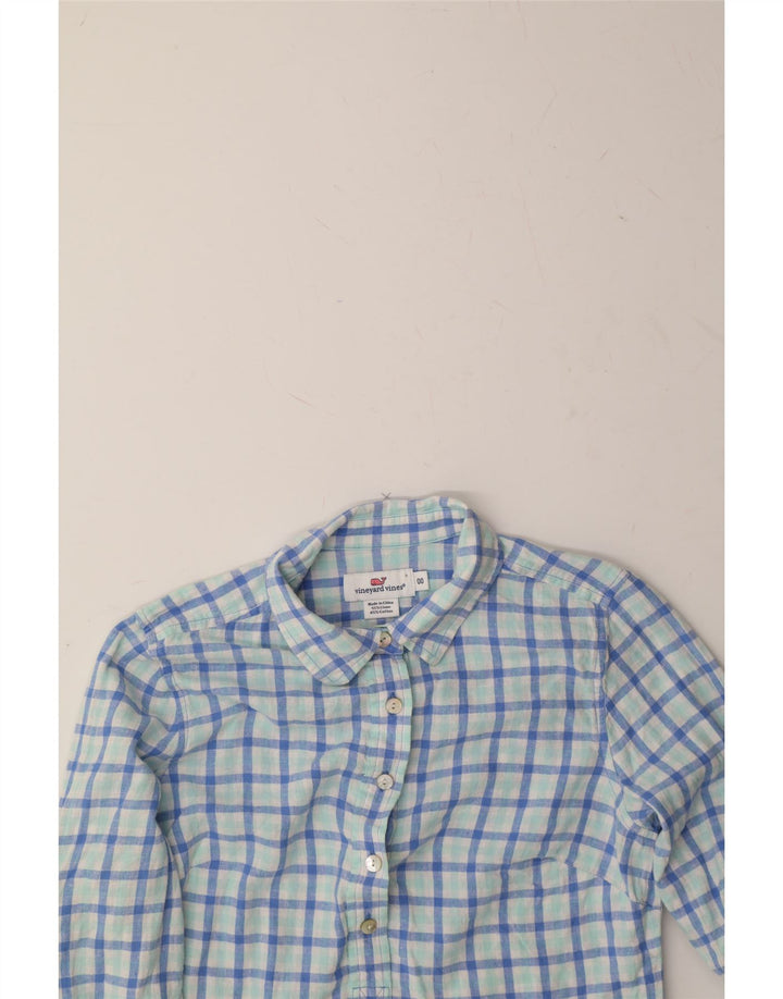 VINEYARD VINES Womens Pullover Shirt US 00 2XS Blue Check Linen Vintage Vineyard Vines and Second-Hand Vineyard Vines from Messina Hembry 
