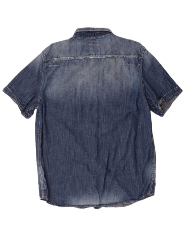 Camicia di jeans da uomo a maniche corte lavaggio acido Superdry 2XL Blu Cotone