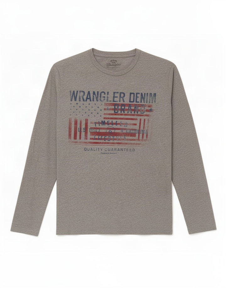 Top grafico da uomo Wrangler a maniche lunghe in cotone grigio medio