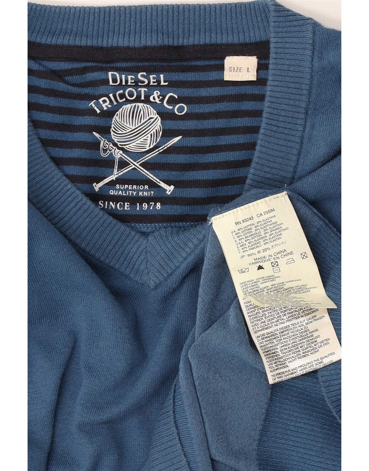 Maglione da uomo Diesel con scollo a V, grande, in cotone blu