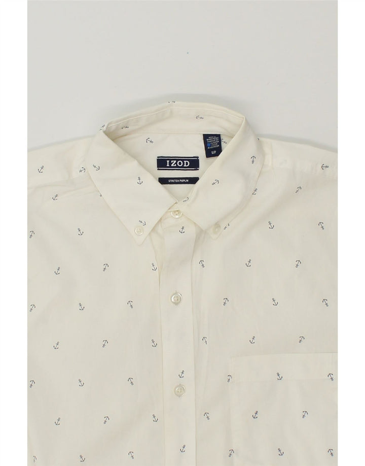 IZOD Mens Stretch Poplin Short Sleeve Shirt Small White Spotted Cotton Vintage Izod and Second-Hand Izod from Messina Hembry 
