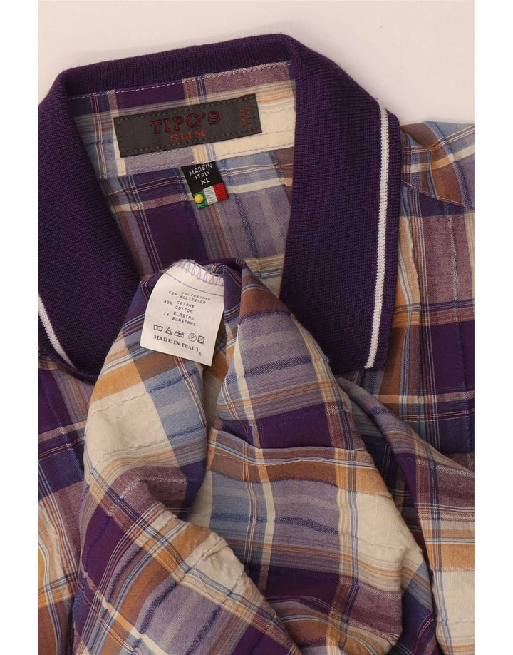 Tipo' S Camicia slim da uomo a maniche corte XL in cotone a quadri multicolore