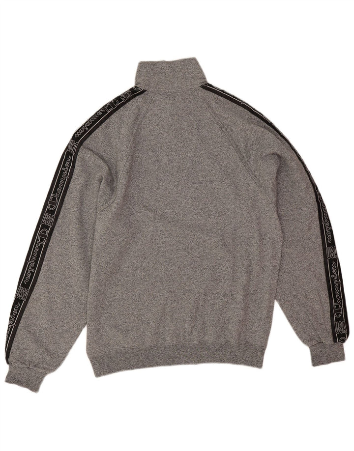 Felpa da uomo con collo grafico con zip Champion, maglione color grigio medio
