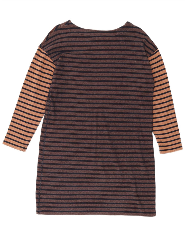 WHITE STUFF Abito tubino a maniche lunghe da donna UK 14 Grandi strisce marroni