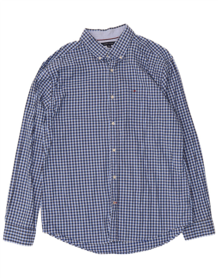 Camicia da uomo Tommy Hilfiger XL in cotone a quadretti blu