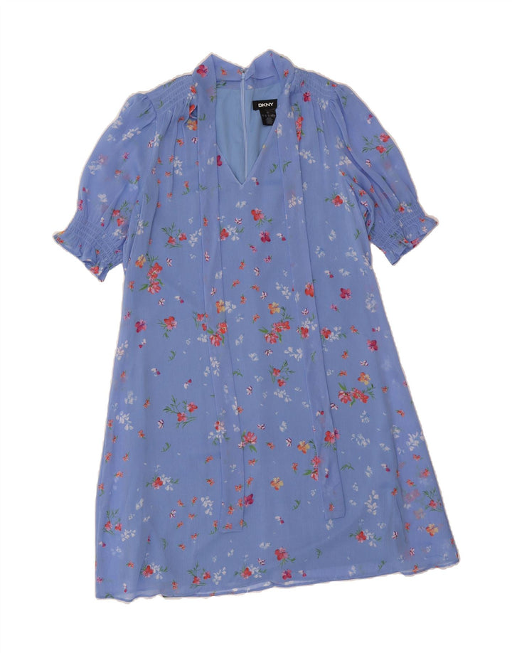 DKNY Womens Front Tie A-Line Dress US 8 Medium Blue Floral Polyester Vintage Dkny and Second-Hand Dkny from Messina Hembry 