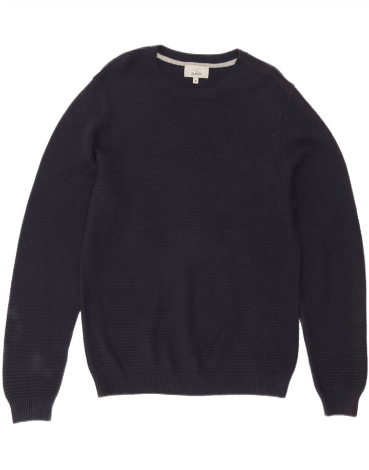 Maglione maglione girocollo da uomo Marks & Spencer cotone medio blu navy