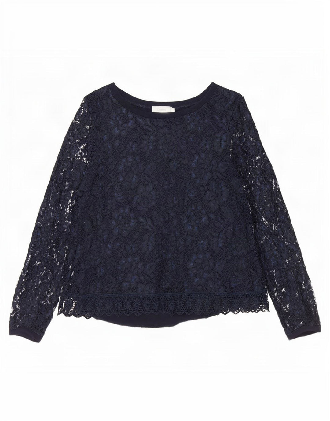 Camicetta vintage in pizzo a maniche lunghe da donna EU 40 medio blu navy floreale