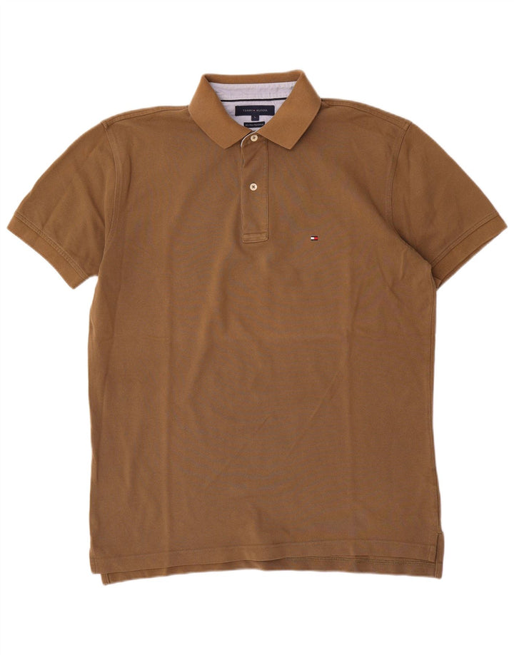 Polo da uomo Tommy Hilfiger grande in cotone marrone