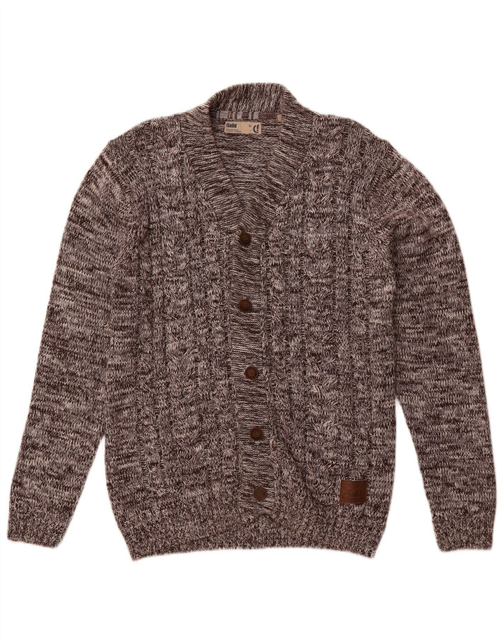 Maglione cardigan da uomo vintage grande cotone screziato marrone