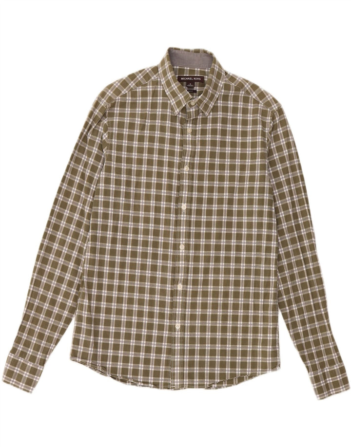 MICHAEL KORS Camicia slim fit da uomo in cotone a quadri kaki medio