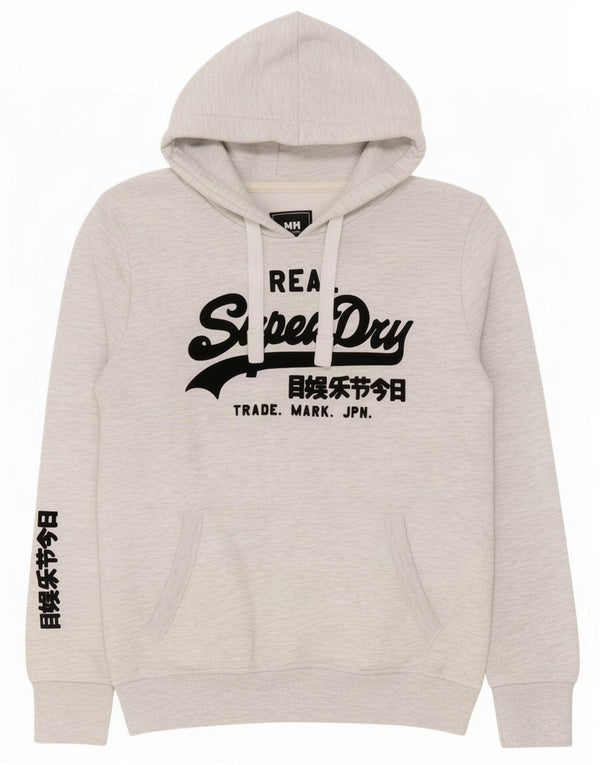 Felpa con cappuccio grafica da donna Superdry UK 16 grande cotone chiazzato grigio