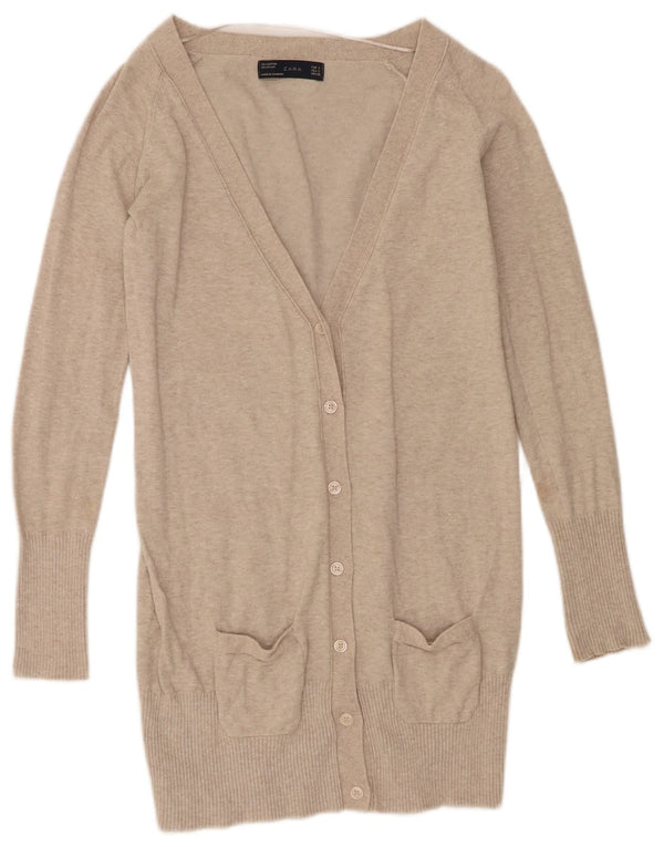 Maglione cardigan lungo da donna Zara UK 10 Piccolo cotone screziato beige
