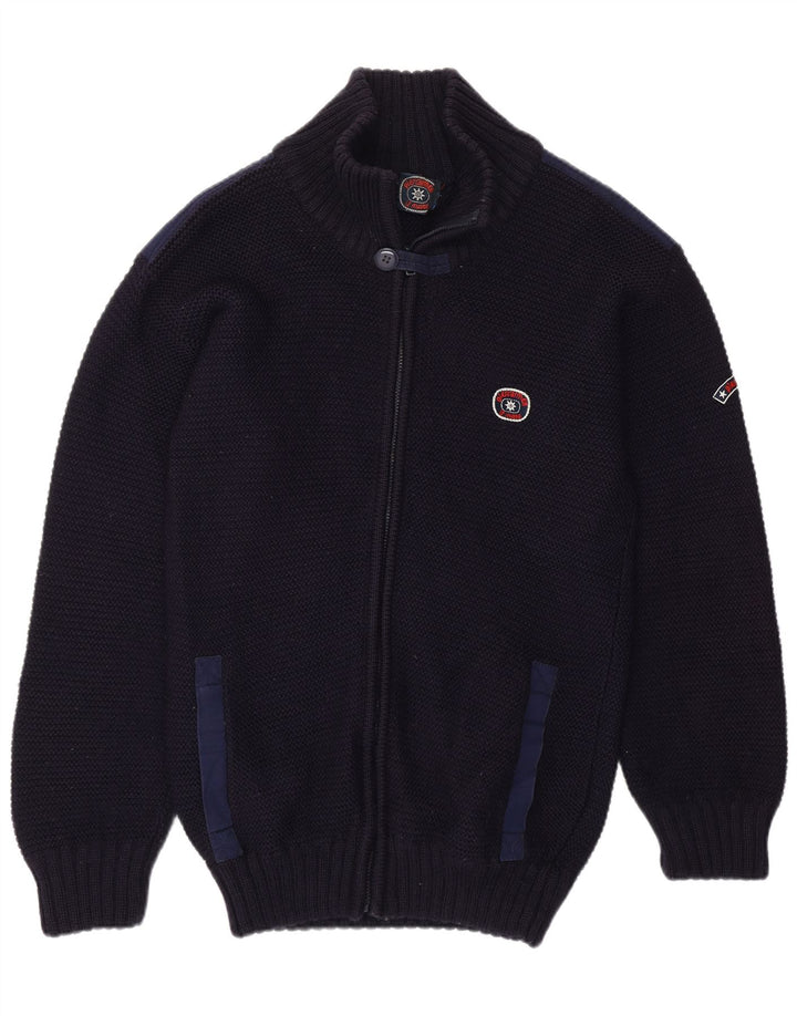 Maglione cardigan da uomo VINTAGE grande lana vergine blu navy