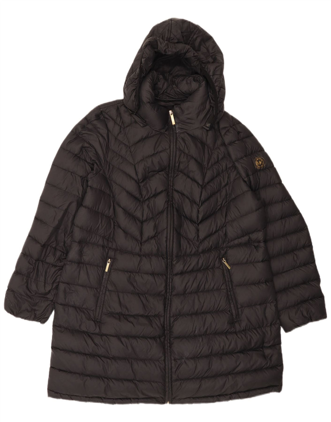 Cappotto imbottito con cappuccio da donna Michael Kors UK 16 grande nylon nero