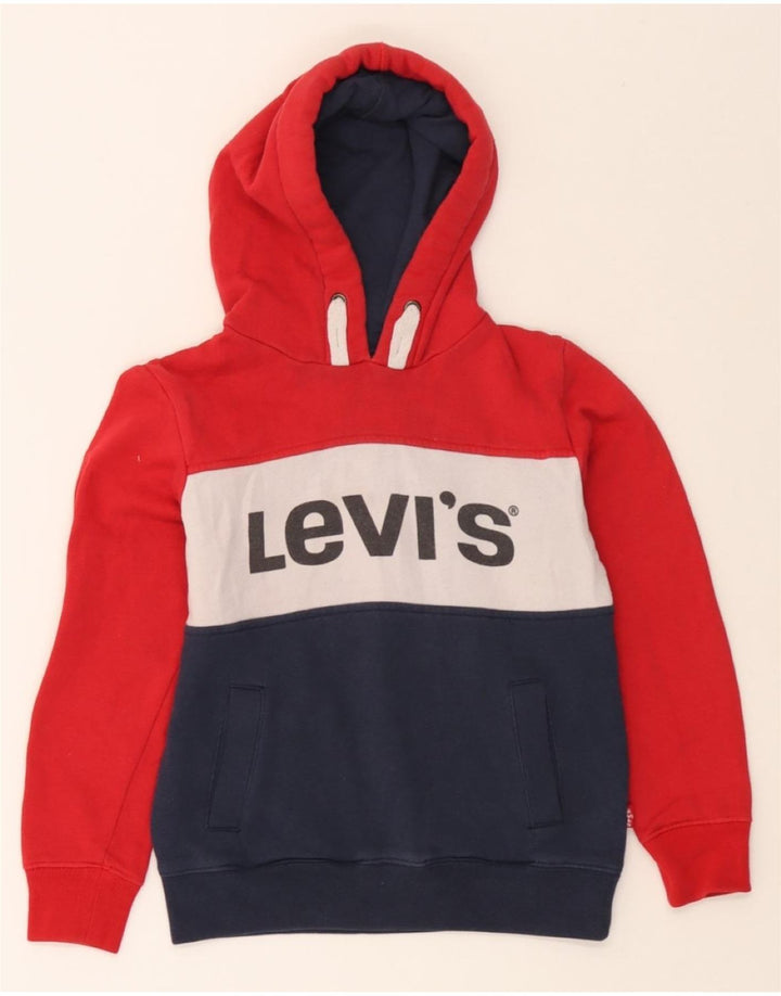 LEVI'S Boys Graphic Hoodie Jumper 9-10 Years Red Colourblock Vintage Levi's and Second-Hand Levi's from Messina Hembry 