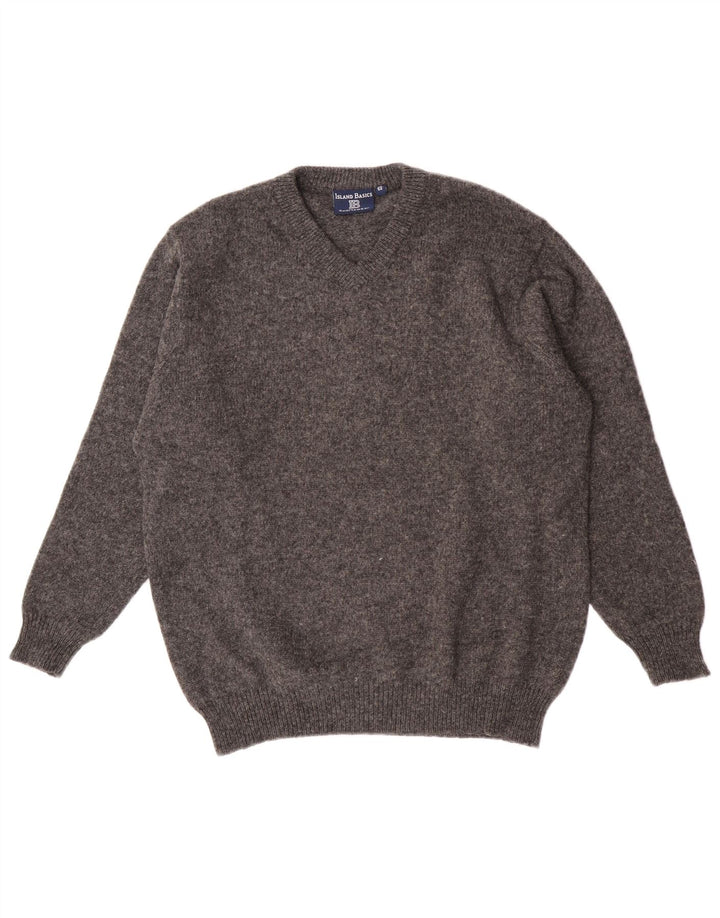 Maglione vintage da uomo con scollo a V IT 54 XL in lana grigia