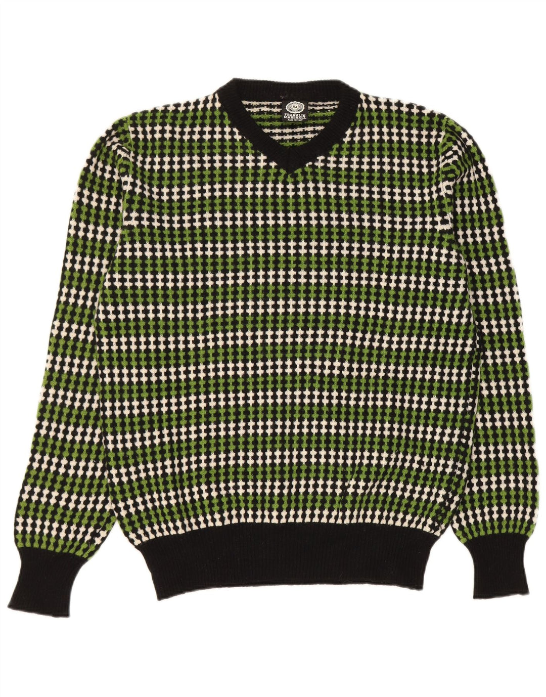 Maglione da uomo con scollo a V Franklin & Marshall, lana a righe verdi grandi