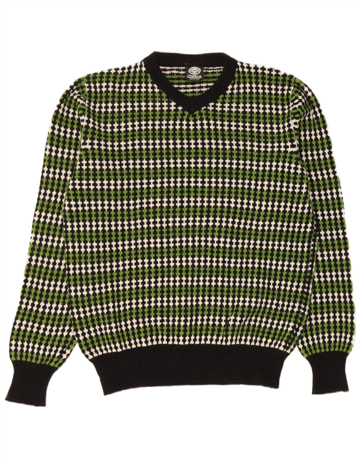 Maglione da uomo con scollo a V Franklin & Marshall, lana a righe verdi grandi