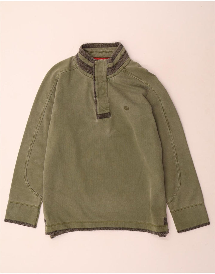 FAT FACE Felpa da uomo con collo abbottonato, maglione grande, cotone kaki