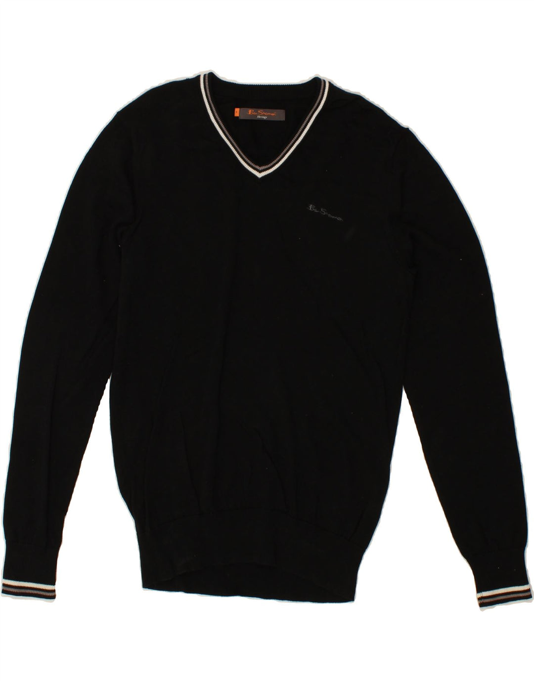 BEN SHERMAN Maglione da uomo con scollo a V Heritage in cotone nero medio