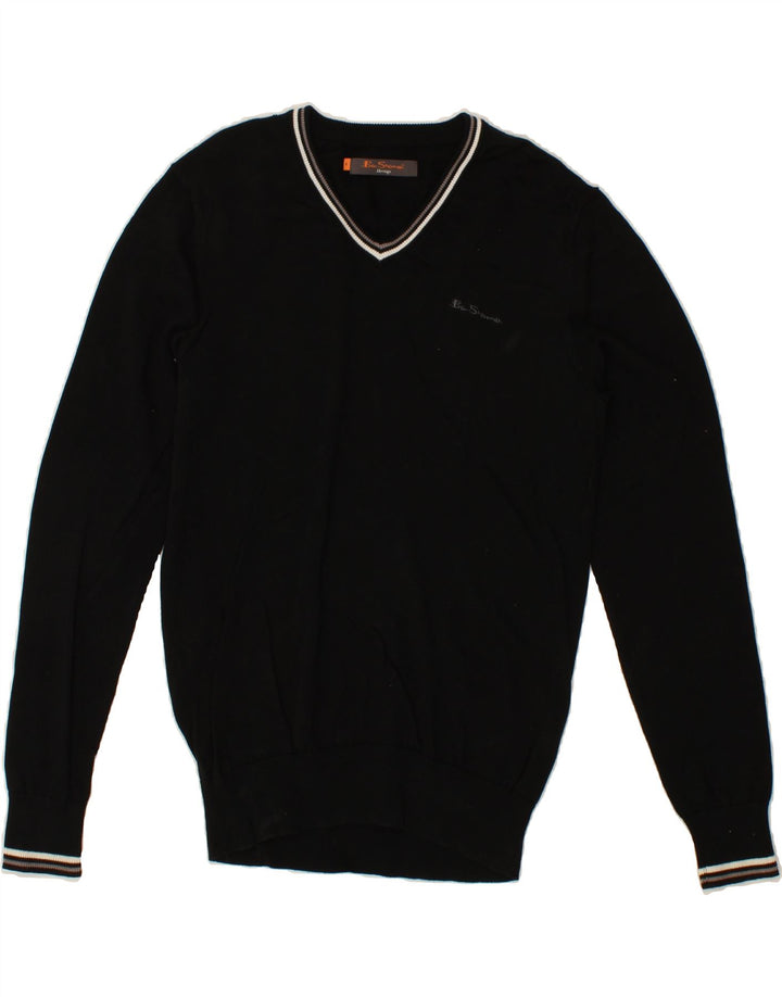 BEN SHERMAN Maglione da uomo con scollo a V Heritage in cotone nero medio