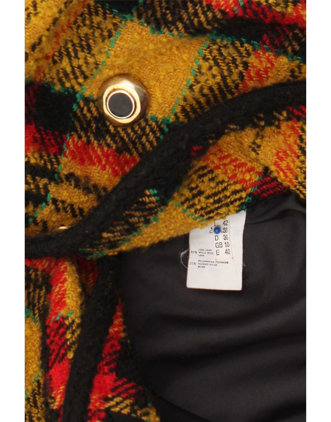 Giacca blazer doppiopetto vintage da donna UK 10 piccoli quadri gialli
