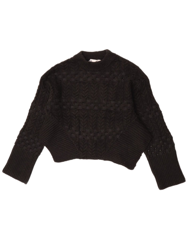 Maglione corto girocollo da donna Zara UK 10 piccolo nero geometrico