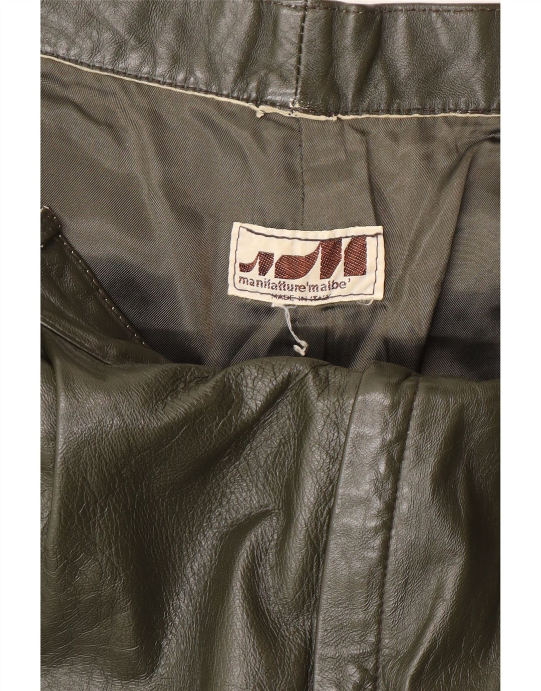 Pantaloni vintage in pelle con ancoraggi da uomo W34 L27 Cachi