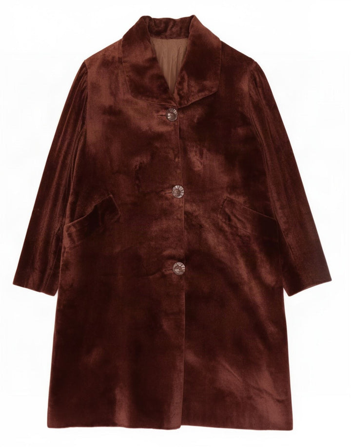 Soprabito vintage in velluto da donna UK 14 marrone medio