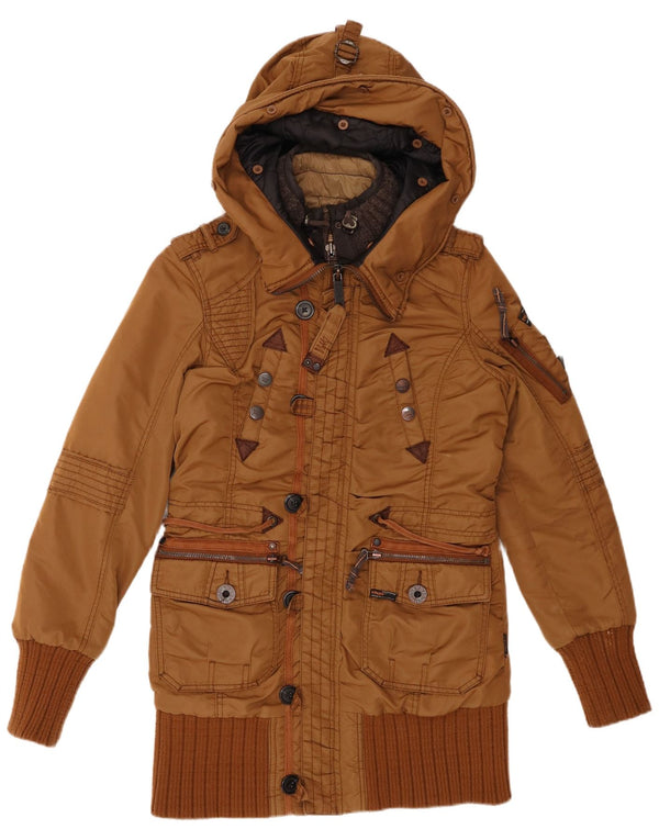 Giacca parka militare con cappuccio da donna KHUJO UK 14 poliestere marrone medio