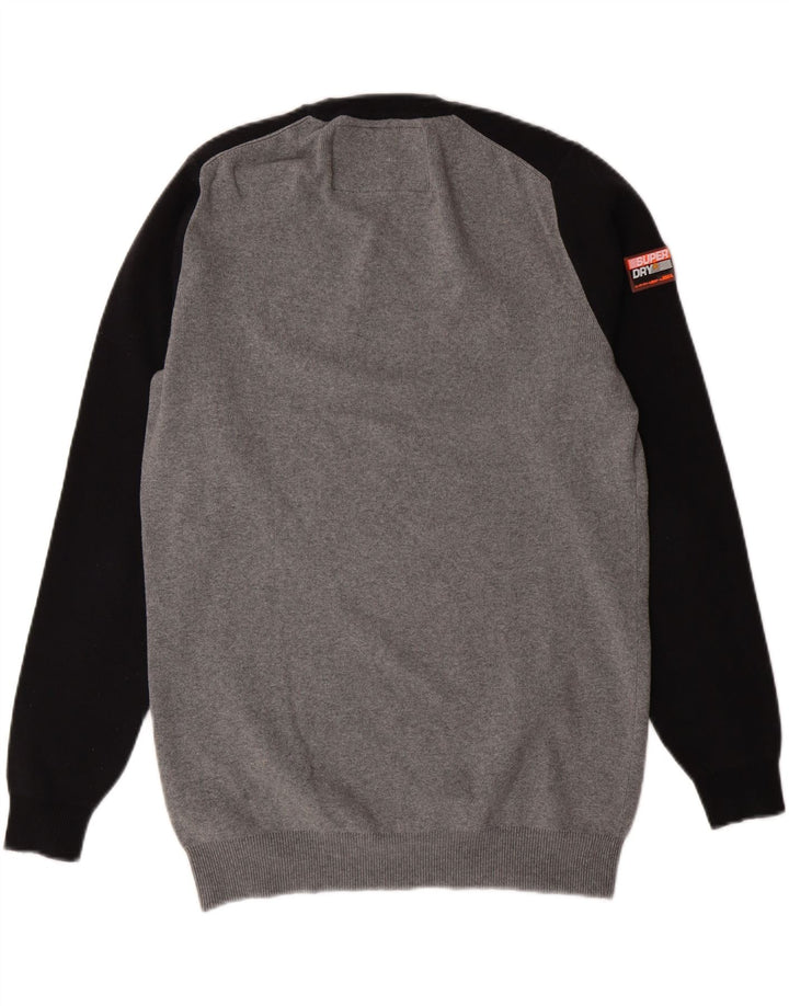 SUPERDRY Mens Crew Neck Jumper Sweater Small Grey Colourblock Cotton Vintage Superdry and Second-Hand Superdry from Messina Hembry 