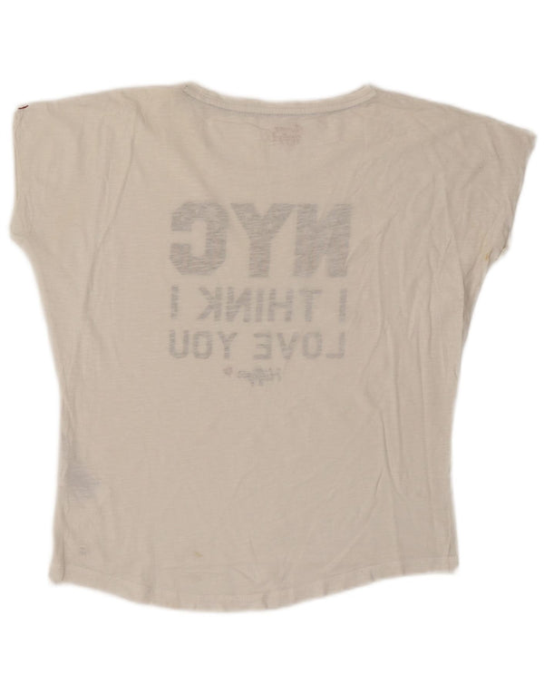 TOMMY HILFIGER T-shirt grafica oversize da donna Top UK 10 Small Bianca