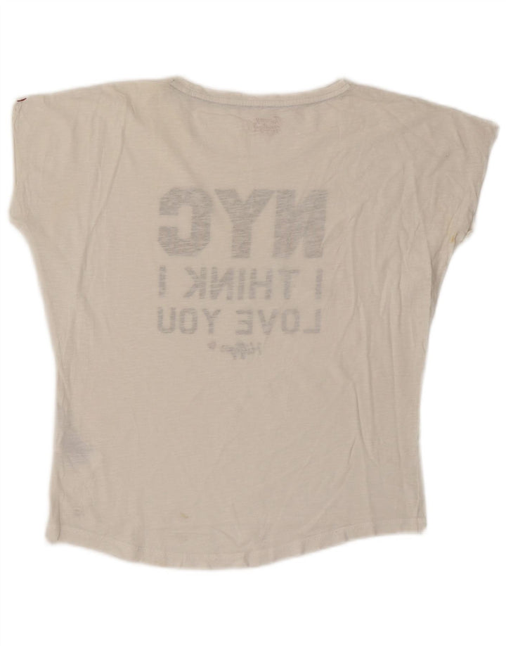 TOMMY HILFIGER T-shirt grafica oversize da donna Top UK 10 Small Bianca