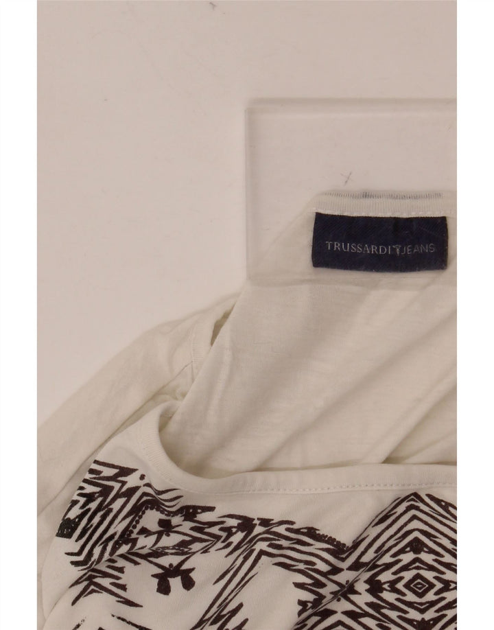 TRUSSARDI JEANS T-shirt grafica da donna Top UK 14 Large White geometrica