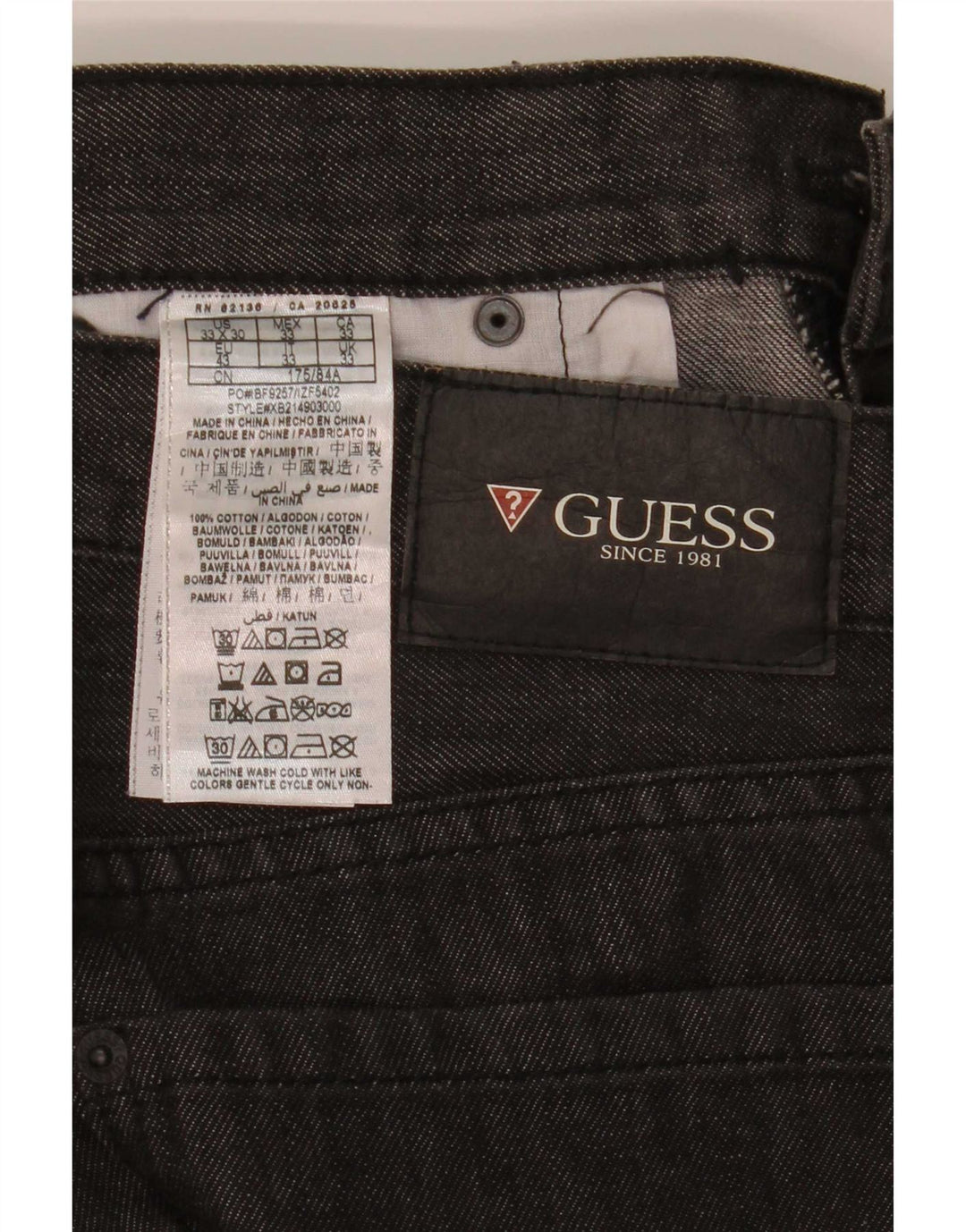 Jeans dritti da uomo Guess W33 L30 cotone grigio