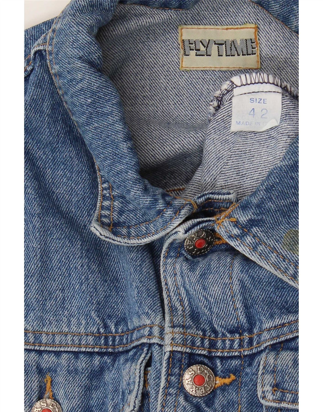 Giacca in denim a maniche corte corta da donna Fly Time IT 42 Cotone blu medio