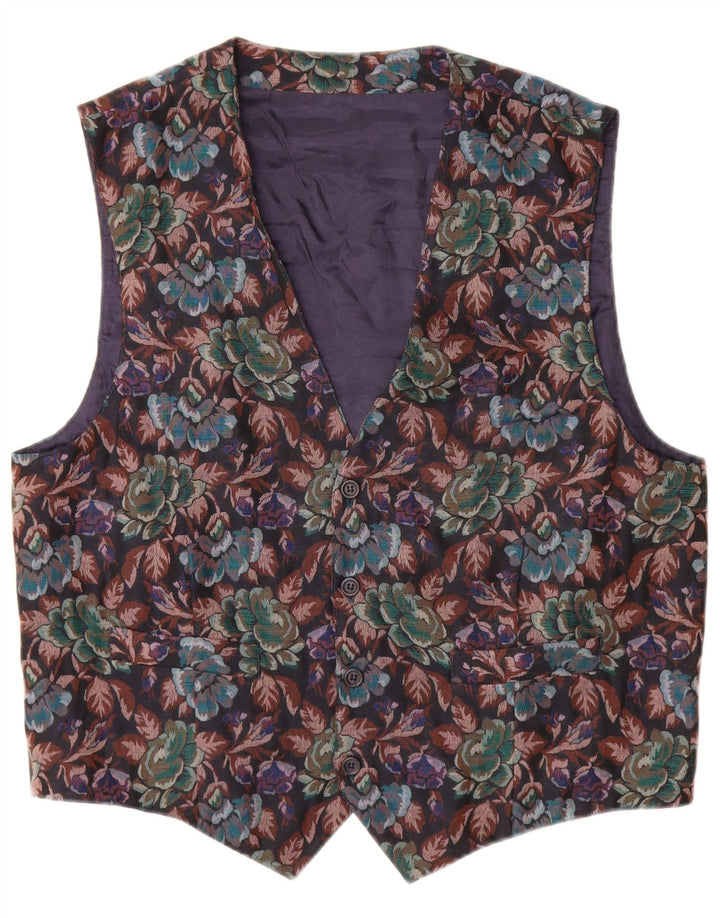 Gilet vintage da uomo grande in acetato floreale multicolore