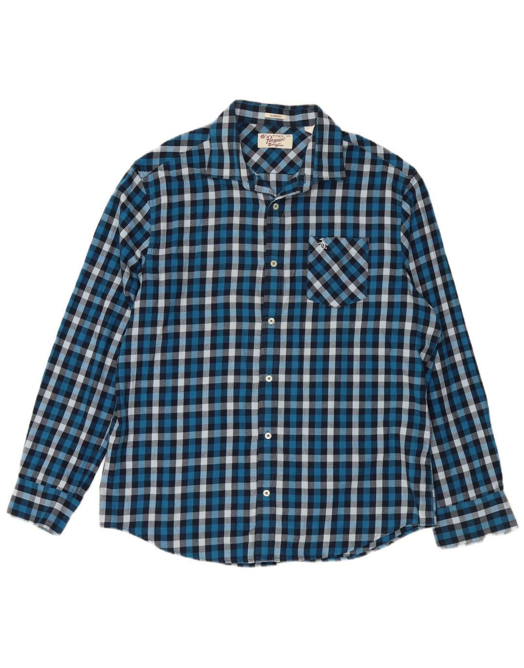 PENGUIN Mens Classic Fit Flannel Shirt XL Blue Check Cotton