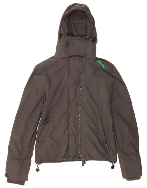 Giacca a vento con cappuccio da donna Superdry UK 10 Small Nylon grigio