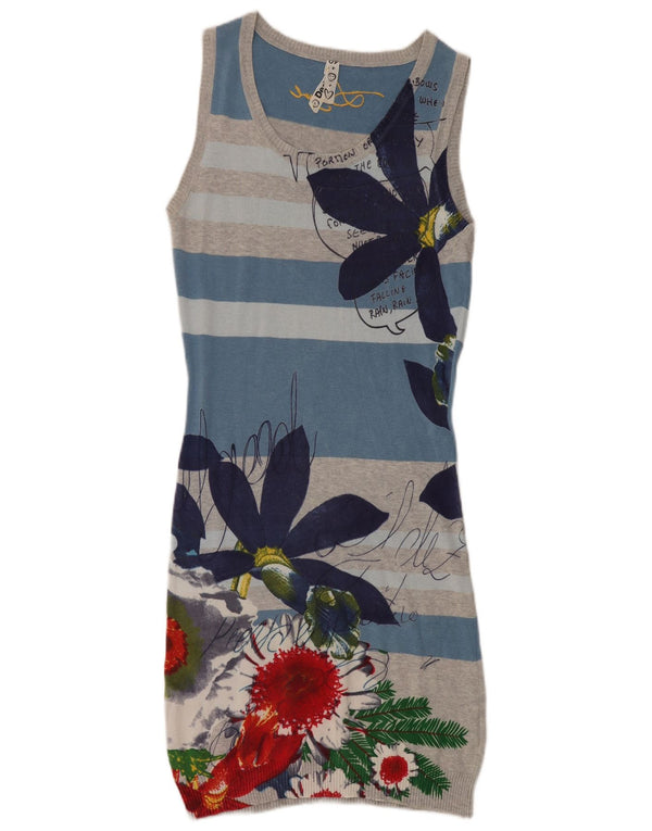 Desigual Abito maglione senza maniche con grafica da donna UK 14 Grande grigio floreale