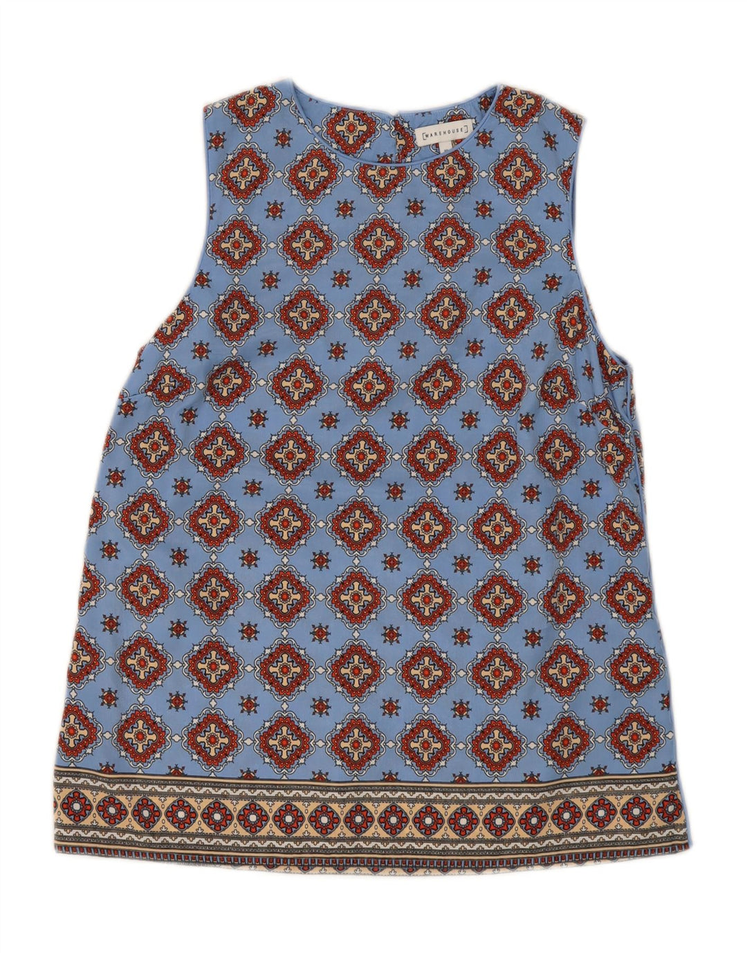 WAREHOUSE Womens Sleeveless Blouse Top UK 10 Small  Blue Fair Isle Vintage Warehouse and Second-Hand Warehouse from Messina Hembry 