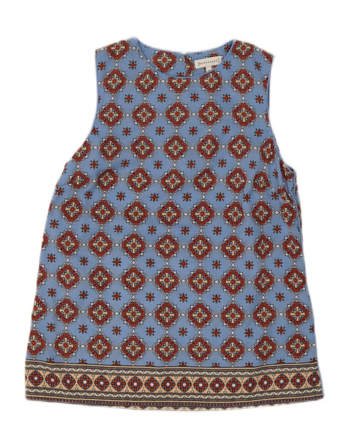 WAREHOUSE Womens Sleeveless Blouse Top UK 10 Small  Blue Fair Isle Vintage Warehouse and Second-Hand Warehouse from Messina Hembry 