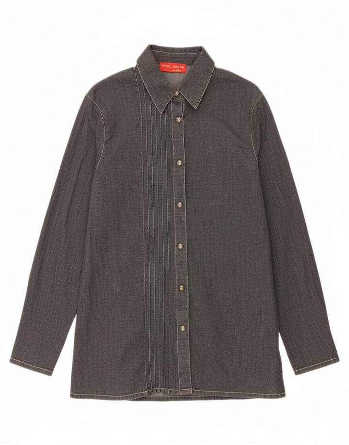 KRIZIA Womens Denim Shirt UK 18 XL Grey Cotton Vintage Krizia and Second-Hand Krizia from Messina Hembry 